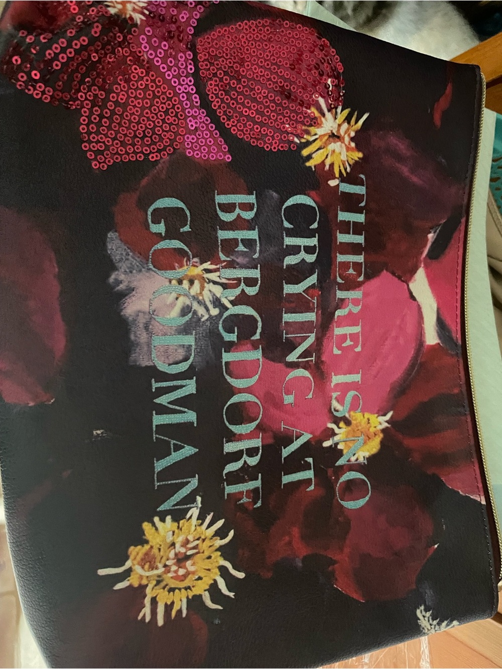 Floral Sequin Statement Pouch with Text